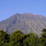 Mt. Agung Volcano viewed from room window at Tulamben Wreck Divers resort