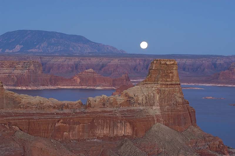 Full Moon Rising over Lake Powell.

It was a 27 mile drive to Alstom point over rough terrain by 4wd taking 1:45 to get there.